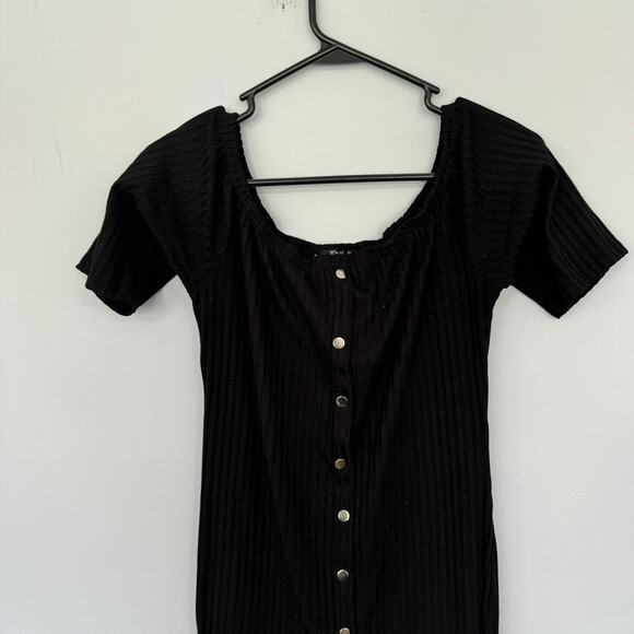 Say What? Black Ribbed Midi Dress Short Sleeves BodyCon Fit Women's Size Large - Picture 3 of 7